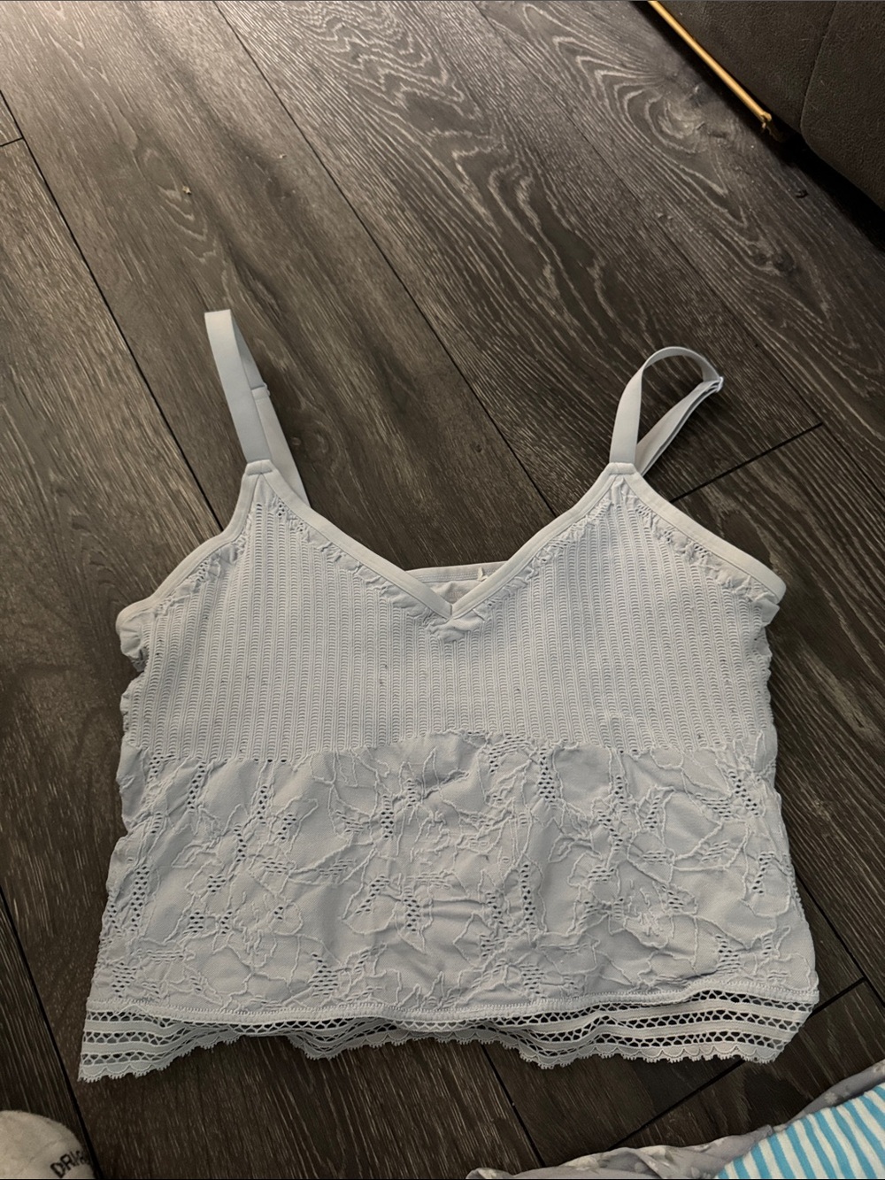 aerie White Lace-Trimmed Crochet Camisole Tank